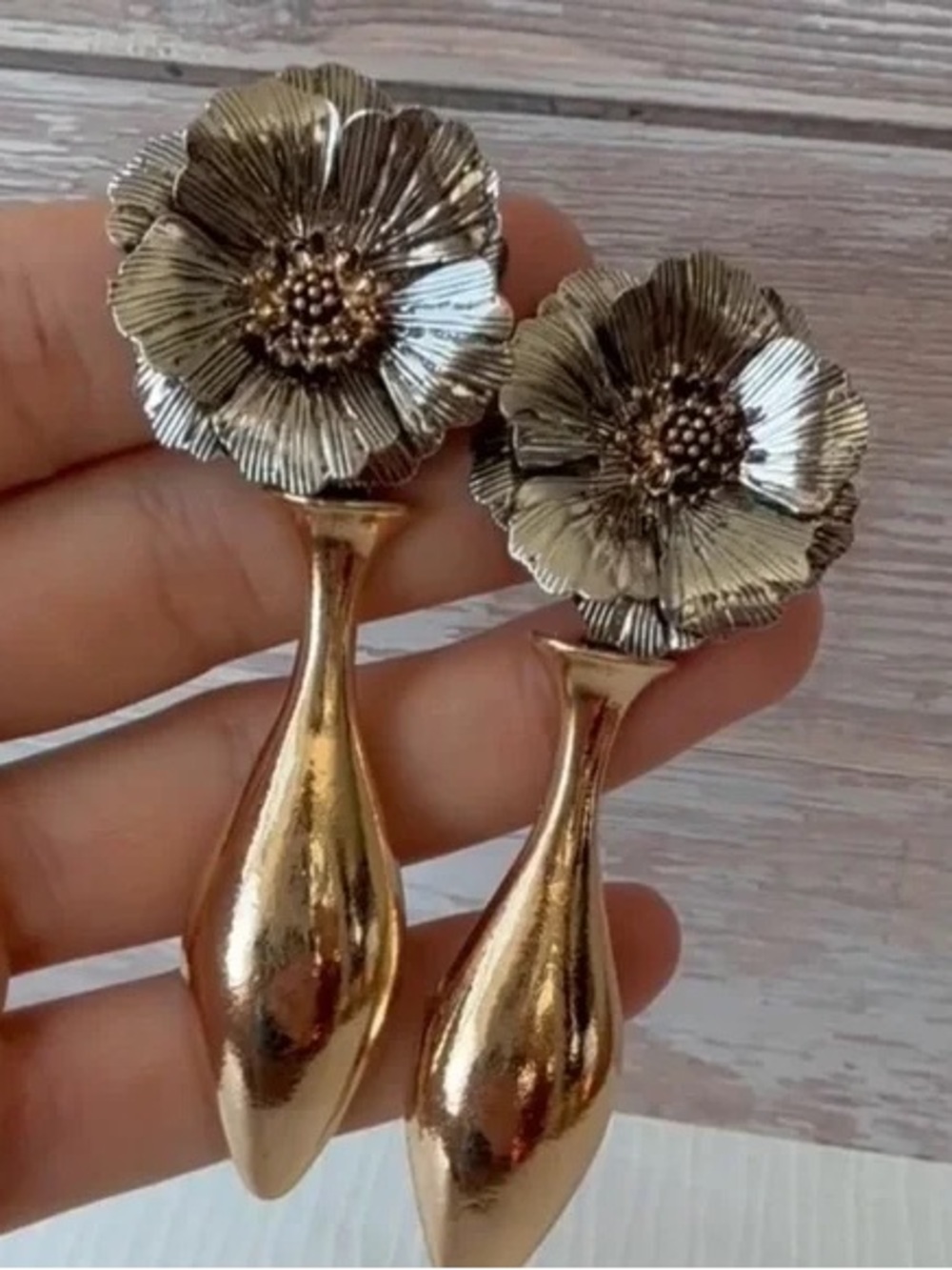 Zara Two Tone Famous Floral Gold and Silver Floral Earrings